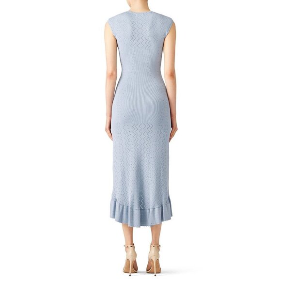 Ronny Kobo Florence Baby Blue Knit High-Low Ruffle Dress Women's Size Large L - Picture 2 of 9